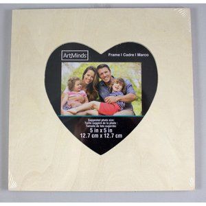 ArtMinds Square Unfinished Wood Photo Frame Heart Shaped Opening Craft DIY